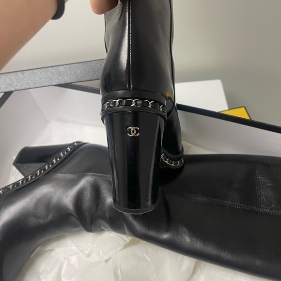 Chanel 14K Black Chain Tall Boots size 38 - Picture 3 of 7